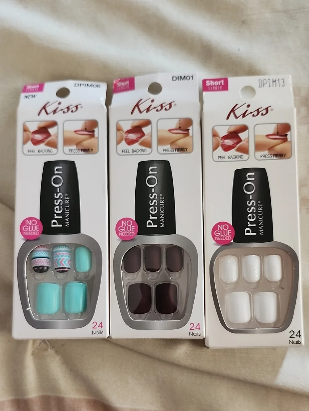 Kiss Press-On Manicure Trio — Mint Chevron, Deep Burgundy, Pearl White